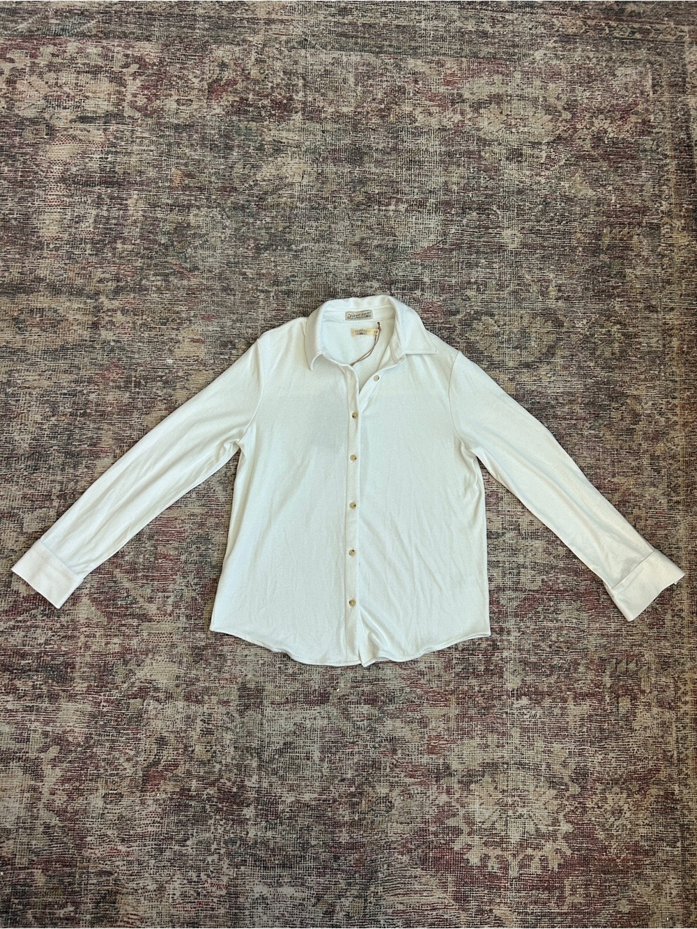 Faherty Cream Long-Sleeve Casual Button-Down Shirt